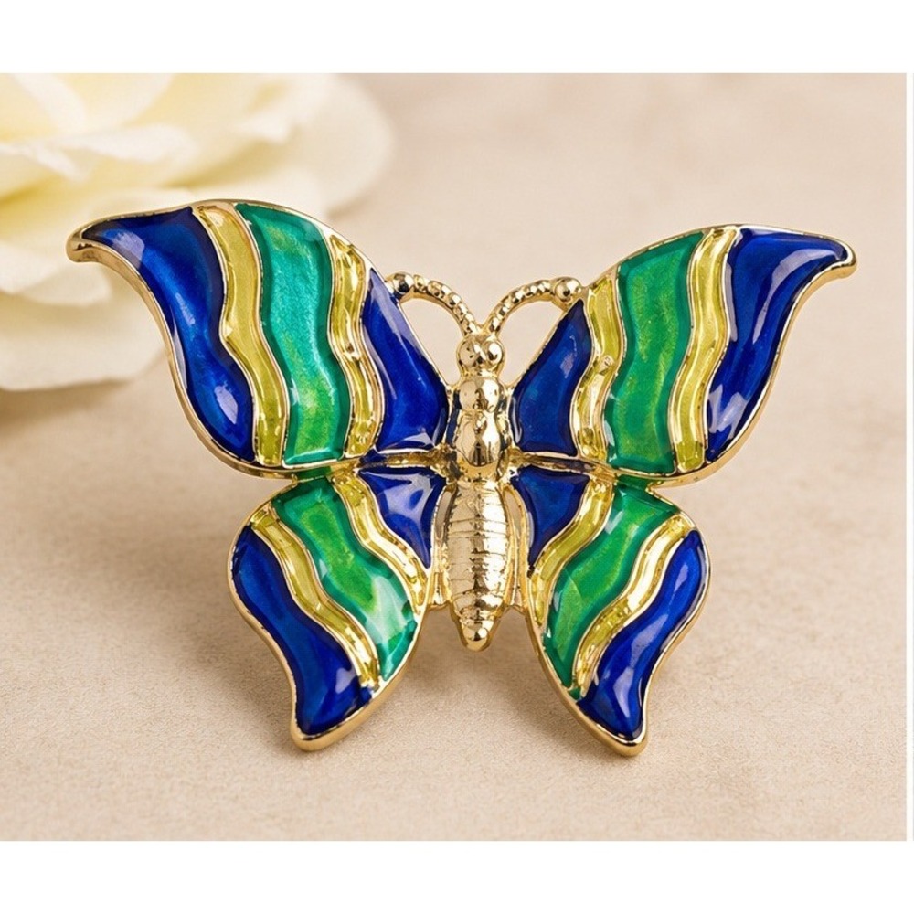 Gerry's Butterfly Brooch Pin‎ Gold Tone Blue Green Enamel Insect Nature Vintage